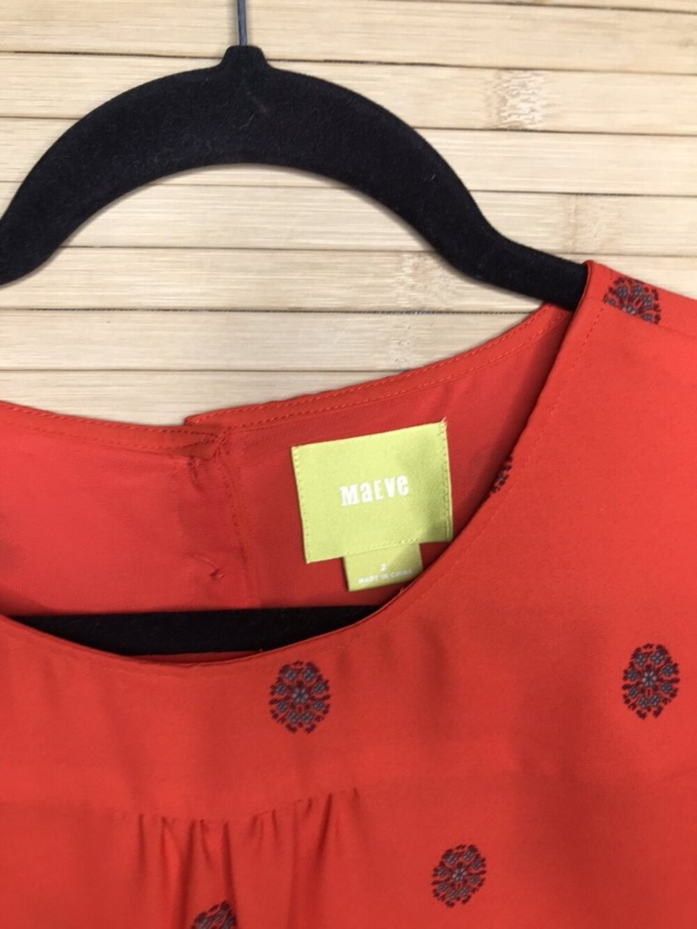 Maeve Anthropologie Rila Red Floral Bordered Boho 3/4 Sleeve Blouse Womens 2 - Picture 4 of 4